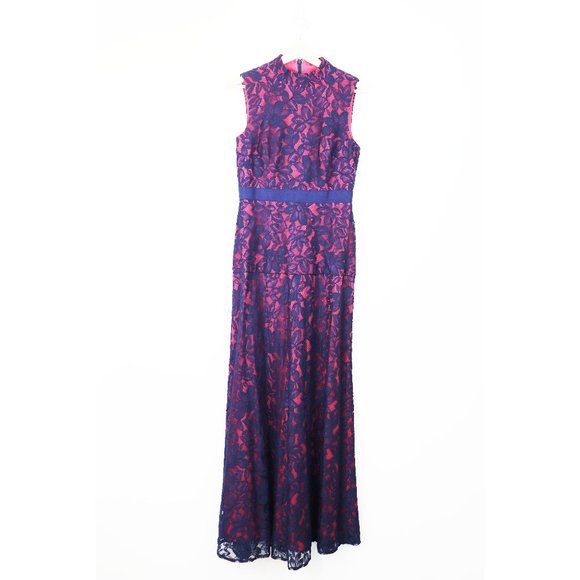 NEW Kay Unger Floral Lace Mock Neck Fit Flare Gown - Picture 4 of 8